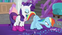 Size: 1920x1080 | Tagged: safe, derpibooru import, screencap, rainbow dash, rarity, pegasus, pony, unicorn, the end in friend, azurantium, boots, glitter, glitter boots, shoes