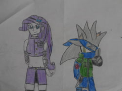 Size: 1024x768 | Tagged: safe, artist:brandonale, rarity, equestria girls, belly button, clothes, cosplay, costume, crossover, hatake kakashi, midriff, naruto, silvarity, silver the hedgehog, sonic the hedgehog (series), traditional art, yamanaka ino