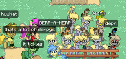 Size: 802x377 | Tagged: safe, screencap, derpy hooves, pegasus, pony, blonde mane, blonde tail, female, gray coat, mare, pony town, wings