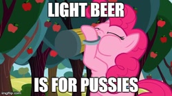 Size: 490x275 | Tagged: safe, screencap, pinkie pie, earth pony, pony, beer, image macro, meme, vulgar