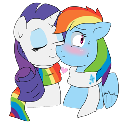 Size: 1000x1000 | Tagged: safe, artist:stockingstreams, derpibooru import, rainbow dash, rarity, pegasus, pony, unicorn, clothes, female, lesbian, raridash, scarf, shipping