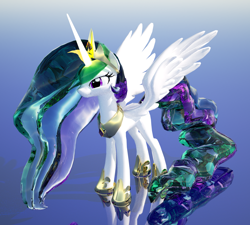 Size: 1800x1620 | Tagged: safe, artist:duskie-06, princess celestia, alicorn, pony, 3d, 3d render, reflection, solo, spread wings