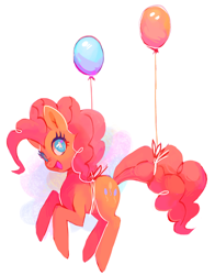 Size: 1388x1769 | Tagged: dead source, safe, artist:toycake, pinkie pie, earth pony, pony, balloon, cute, diapinkes, female, floating, mare, open mouth, solo, then watch her balloons lift her up to the sky