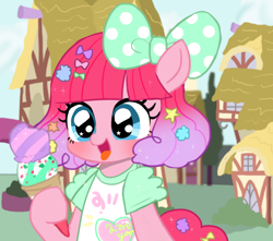 Size: 1280x1129 | Tagged: safe, artist:momo, pinkie pie, earth pony, pony, alternate hairstyle, askharajukupinkiepie, bust, clothes, cute, diapinkes, food, gradient mane, hair accessory, harajuku, ice cream, solo, starry eyes, tongue out, wingding eyes