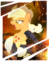 Size: 900x1108 | Tagged: safe, artist:pixelkitties, applejack, earth pony, pony, somepony to watch over me, badass, fire, fireproof boots, rearing, solo