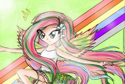 Size: 1024x687 | Tagged: safe, artist:everdreamyartist, fluttershy, equestria girls, clothes, humanized, rainbow of light, rainbow power, skirt, solo, tanktop, winged humanization