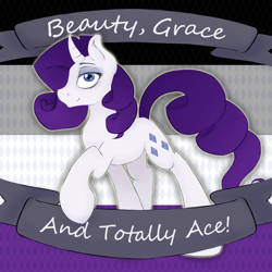 Size: 3240x3240 | Tagged: safe, artist:xenalollie, rarity, pony, unicorn, asexual, asexual pride flag, banner, headcanon, pride, pride flag, sexuality headcanon, solo