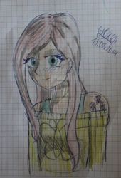 Size: 1024x1506 | Tagged: safe, artist:oxana-ice_k_p, fluttershy, human, clothes, humanized, solo, sweatershy, traditional art