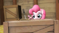 Size: 1366x768 | Tagged: safe, artist:fezwearingdoctor, pinkie pie, earth pony, pony, 3d, box, gmod, knife, plushie, spycrab, team fortress 2, toy