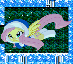 Size: 1280x1119 | Tagged: safe, artist:carnifex, fluttershy, pegasus, pony, clothes, costume, crossover, ice man, megaman, megamare, solo