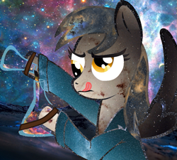 Size: 555x500 | Tagged: safe, artist:nightpon3, derpy hooves, pegasus, pony, chemistry, female, mare, solo, space