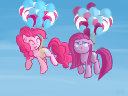 Size: 800x600 | Tagged: safe, artist:xwreathofroses, pinkie pie, earth pony, pony, balloon, pinkamena diane pie, self ponidox, then watch her balloons lift her up to the sky