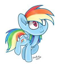 Size: 600x721 | Tagged: safe, artist:fallen--fate, artist:jessyxkisuxkata, derpibooru import, rainbow dash, pegasus, pony, backwards cutie mark, base used, chibi, cute, female, mare, signature, simple background, solo, transparent background