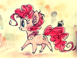 Size: 508x383 | Tagged: safe, artist:nekobite, pinkie pie, earth pony, pony, cupcake, solo, traditional art