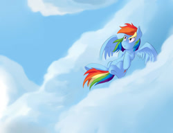 Size: 1280x985 | Tagged: safe, artist:sourspot, derpibooru import, rainbow dash, pegasus, pony, backwards cutie mark, cloud, cloudy, solo