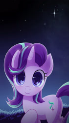 Size: 1440x2560 | Tagged: safe, artist:illumnious, artist:jeremywithlove, starlight glimmer, pony, unicorn, cute, cutie mark, female, glimmerbetes, grass, heart, heart eyes, looking at you, mare, night, smiling, solo, stars, wingding eyes