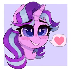 Size: 2000x1966 | Tagged: safe, artist:dino_horse, starlight glimmer, pony, unicorn, blushing, bust, chest fluff, cute, female, glimmerbetes, happy, heart, mare, smiling, solo