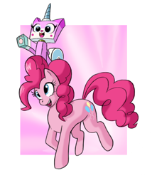 Size: 548x639 | Tagged: safe, artist:lordstevie, pinkie pie, earth pony, pony, colored, crossover, lego, the lego movie, unikitty