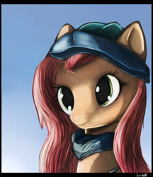 Size: 926x1073 | Tagged: safe, artist:sceathlet, fluttershy, pegasus, pony, bust, hat, portrait, solo