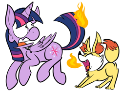 Size: 800x600 | Tagged: safe, artist:karpet-shark, derpibooru import, twilight sparkle, twilight sparkle (alicorn), alicorn, pony, crossover, female, fennekin, fire, mare, on fire, pokémon, pokémon x and y, twily-daily