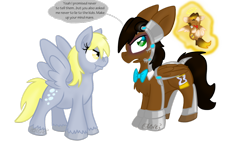 Size: 1024x576 | Tagged: safe, artist:usagi-zakura, derpy hooves, oc, oc:mister clever, pegasus, pony, chibi angel doctor, doctor who, eleventh doctor, female, male, mare, simple background, stallion, transparent background
