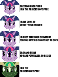 Size: 2164x2900 | Tagged: safe, derpibooru import, twilight sparkle, inverted colors, looking at you, meme, multiple eyes, smiling, twiface, unitinu, wat, wrong neighborhood