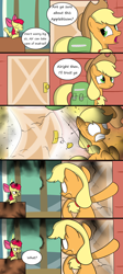 Size: 1700x3800 | Tagged: safe, artist:pandramodo, apple bloom, applejack, earth pony, pony, somepony to watch over me, comic, explosion, scene parody, simpsons did it, the simpsons