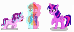 Size: 3684x1612 | Tagged: safe, artist:magicnova, derpibooru exclusive, starlight glimmer, sunburst, twilight sparkle, twilight sparkle (alicorn), alicorn, pony, unicorn, awkward smile, blushing, crying, digital art, female, magic, magic aura, male, shipping, shrunken pupils, starburst, straight, sunburst gets all the mares, this will end in tears, this will not end well, tug of war, twiburst