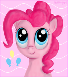 Size: 589x658 | Tagged: safe, artist:xwreathofroses, pinkie pie, earth pony, pony, female, mare, pink coat, pink mane, simple background, solo