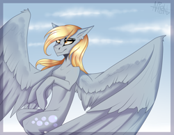 Size: 2579x2000 | Tagged: safe, artist:dagnesstoyn, derpy hooves, pegasus, pony, chest fluff, female, flying, mare, solo