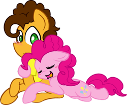 Size: 600x497 | Tagged: safe, artist:littlecloudie, cheese sandwich, pinkie pie, earth pony, pony, blushing, cheesepie, eyes closed, female, floppy ears, hug, lying, male, shipping, sleeping, straight