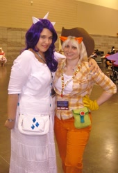 Size: 947x1396 | Tagged: safe, artist:naomi-daos, applejack, rarity, human, cosplay, irl, irl human, photo