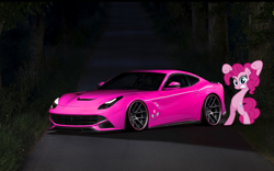 Size: 1280x800 | Tagged: safe, artist:iqbalherindra, pinkie pie, earth pony, pony, car, female, ferrari, ferrari f12 berlinetta, mare, photo, photoshop, solo