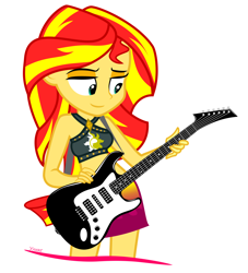 Size: 1000x1101 | Tagged: safe, artist:uliks-uliks, sunset shimmer, better together, equestria girls, forgotten friendship, clothes, electric guitar, female, guitar, simple background, solo, swimsuit, white background