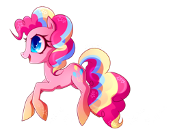 Size: 800x657 | Tagged: safe, artist:foxsane, pinkie pie, earth pony, pony, female, mare, multicolored mane, multicolored tail, pink coat, rainbow power, solo