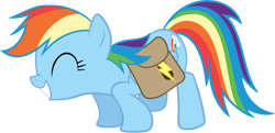 Size: 6000x2905 | Tagged: safe, artist:dasduriel, derpibooru import, rainbow dash, pegasus, pony, just for sidekicks, eyes closed, saddle bag, simple background, smiling, solo, transparent background, vector