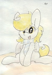 Size: 692x994 | Tagged: safe, artist:slightlyshade, derpy hooves, pegasus, pony, clothes, female, mare, scarf, sitting, solo