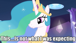 Size: 565x318 | Tagged: safe, screencap, princess celestia, alicorn, pony, image macro, meme, solo