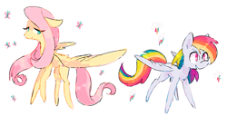 Size: 1200x615 | Tagged: safe, artist:lillynya, derpibooru import, fluttershy, rainbow dash, pegasus, pony, alternate design, skinny