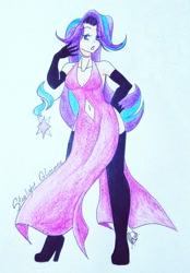 Size: 1231x1764 | Tagged: safe, artist:risu-steilsson, starlight glimmer, human, equestria girls, breasts, clothes, dress, female, humanized, light skin, solo, traditional art