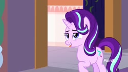 Size: 1920x1080 | Tagged: safe, screencap, starlight glimmer, pony, unicorn, a matter of principals, biting, female, lidded eyes, mare, out of context, raised leg, solo, tongue bite