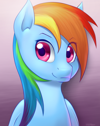 Size: 1024x1280 | Tagged: safe, artist:vividvapor, derpibooru import, rainbow dash, pegasus, pony, bust, portrait, smiling, solo