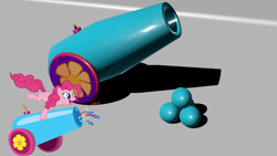 Size: 960x540 | Tagged: safe, pinkie pie, earth pony, pony, 3d, 3d model, blender, cannon, real time