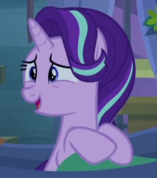 Size: 916x1036 | Tagged: safe, screencap, starlight glimmer, pony, unicorn, road to friendship, blanket, cropped, hammock, nervous, solo