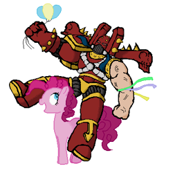 Size: 400x400 | Tagged: artist needed, source needed, safe, pinkie pie, human, balloon, chaos, chaos space marine, crossover, humans riding ponies, kharn the betrayer, khorne, warhammer (game), warhammer 40k, world eaters