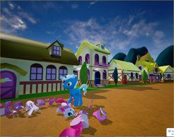 Size: 1056x838 | Tagged: safe, screencap, pinkie pie, pokey pierce, earth pony, pony, 3d, oculus rift, ponyville, ponyvrville