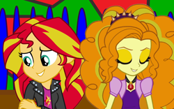 Size: 1200x750 | Tagged: safe, artist:ktd1993, artist:trixiesparkle63, adagio dazzle, sunset shimmer, equestria girls, female, lesbian, shipping, sunsagio