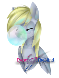 Size: 900x1200 | Tagged: safe, artist:eyesorefortheblind, derpy hooves, pegasus, pony, bubble, eyes closed, female, mare, solo, watermark