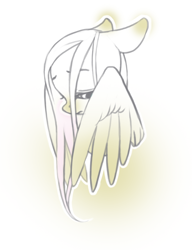 Size: 650x848 | Tagged: safe, artist:moo, fluttershy, pegasus, pony, floppy ears, sad, simple background, solo