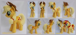 Size: 3188x1464 | Tagged: safe, artist:calusariac, applejack, sunset shimmer, earth pony, pony, unicorn, cowboy hat, duo, female, hat, irl, mare, photo, plushie